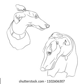 dogs portrait, lines, vector, white background