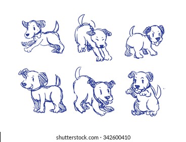 dogs pose drawing a collection doodle rough sketch