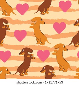 Dogs, puppies, love, heart, childish, hand drawn vector seamless pattern. Concept for wallpaper, wrapping paper, cards 