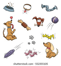 Dogs and puppies. Pets set. Vector stickers collection or pattern
