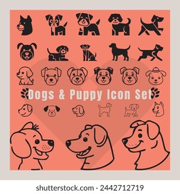 Dogs Puppy Icon Set, dog outline, puppy sign, dog icon set, puppy collection, animals, paw icon set, cute dog