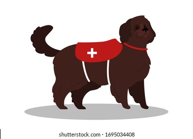 Dogs Rescuer. Cadaver Dog For Finding People. Cute Domestic Pet Helping People. Isolated Vector Illustration In Cartoon Style