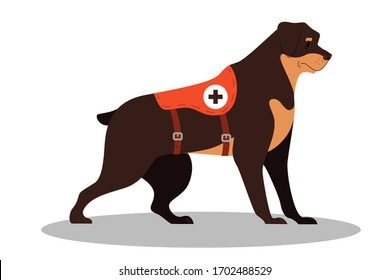 Dogs Rescuer. Cadaver Dog For Finding People. Cute Domestic Pet Helping People. Isolated Vector Illustration In Cartoon Style