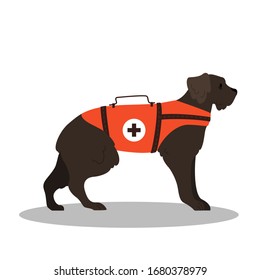 Dogs Rescuer, Terrier Breed. Cadaver Dog For Finding People. Cute Domestic Pet Helping People. Isolated Vector Illustration In Cartoon Style