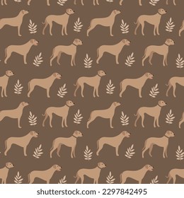 Dogs ridgeback dog seamless repeat pattern. natural. gender neutral. earth tones. beige, brown. cute pet puppy.