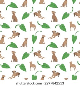 Dogs ridgeback dog seamless repeat pattern. natural. gender neutral. earth tones. beige, brown. cute pet puppy.