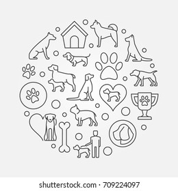 Dogs round outline illustration. Vector concept symbol in thin line style made with dog icons