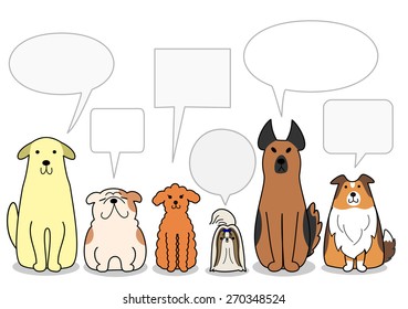 dogs in a row with speech bubbles