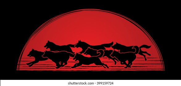 Dogs running designed on sunlight background graphic vector.