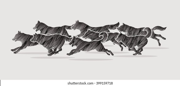 Dogs running designed using black grunge brush graphic vector.