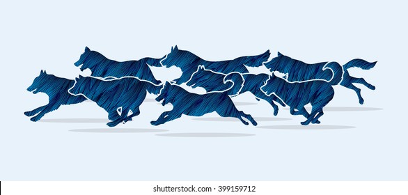 Dogs running designed using blue grunge brush graphic vector.