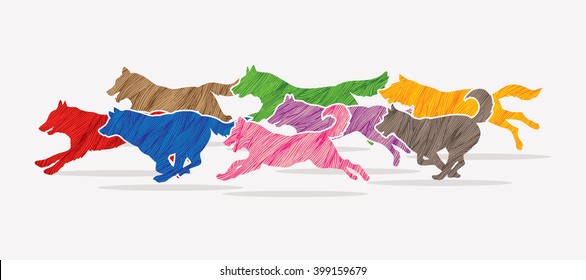 Dogs running designed using colorful grunge brush graphic vector.