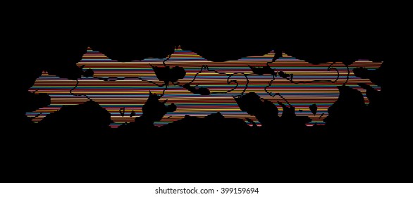 Dogs running designed using colorful brush graphic vector.