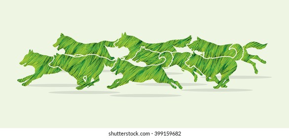 Dogs running designed using green grunge brush graphic vector.