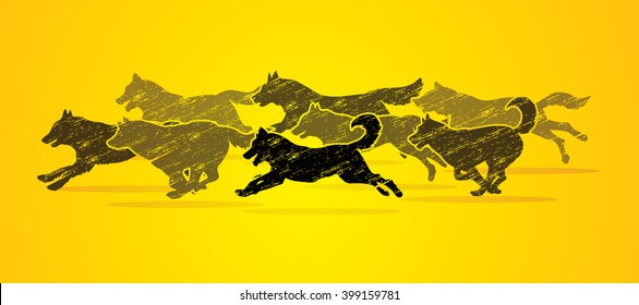 Dogs running designed using grunge brush graphic vector.