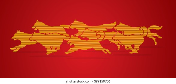 Dogs running designed using line brush graphic vector.