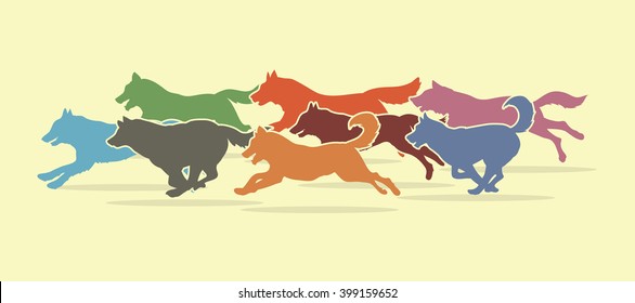 Dogs running graphic vector.