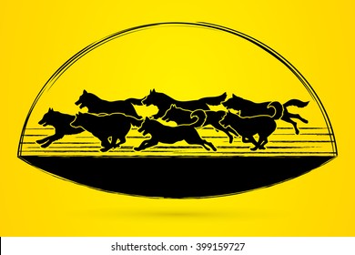 Dogs running graphic vector.