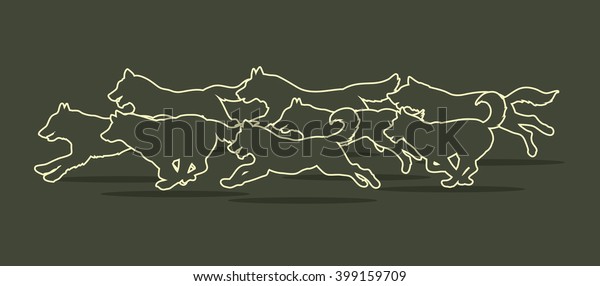 Dogs Running Outline Graphic Vector Stock Vector (Royalty Free) 399159709