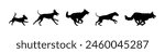 Dogs running side view vector black silhouettes.	