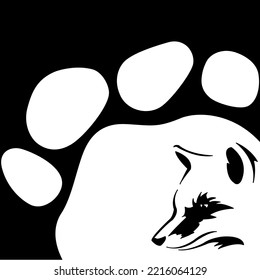 La cara triste del perro con el icono de fondo del marco Footprints logo de edición con la silueta de color negro plantilla de diseño simple