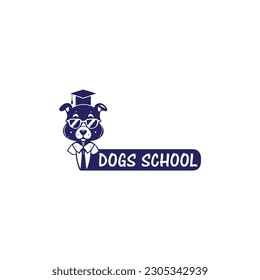 The Dogs School logo represents a place of learning and training for dogs. It features an adorable dog silhouette or illustration, along with elements that convey education, such as, graduation cap 