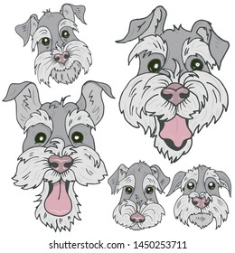 Dogs of Scottish Terrier  breed faces with different emotions, funny, sad, curious and offended faces of Terriers, vector illustration