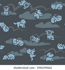 Dogs. Seamless illustration. Cartoon sketch style. Hand outline drawing cheerful funny animal. vector
