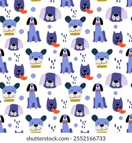 Dogs seamless pattern. Childish seamless pattern with funny creative dogs. Trendy scandinavian vector background. Perfect for kids apparel,fabric, textile, nursery decoration,wrapping paper