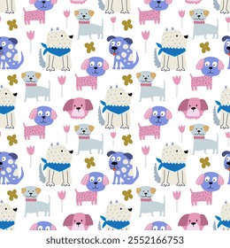 Dogs seamless pattern. Childish seamless pattern with funny creative dogs. Trendy scandinavian vector background. Perfect for kids apparel,fabric, textile, nursery decoration,wrapping paper