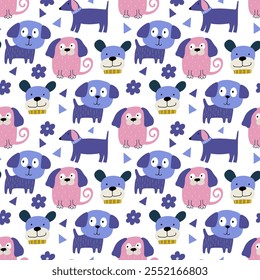 Dogs seamless pattern. Childish seamless pattern with funny creative dogs. Trendy scandinavian vector background. Perfect for kids apparel,fabric, textile, nursery decoration,wrapping paper
