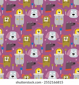 Dogs seamless pattern. Childish seamless pattern with funny creative dogs. Trendy scandinavian vector background. Perfect for kids apparel,fabric, textile, nursery decoration,wrapping paper