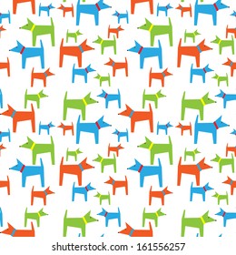 Dogs seamless pattern. Multi-colored dogs on a white background.