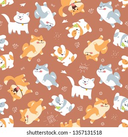 Dogs Seamless Pattern Print Repeat with Brown Background