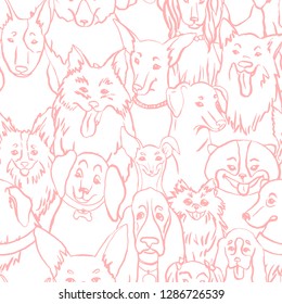 Dogs seamless vector pattern. Illustration with bulldog, bobtail, dachshund, bullterrier, doberman, spitz, chihuahua