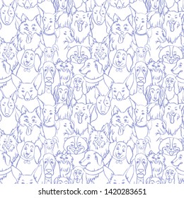 Dogs seamless vector pattern. Illustration with bulldog, bobtail, dachshund, bullterrier, doberman, spitz, chihuahua