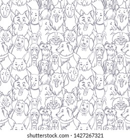 Dogs seamless vector pattern. Illustration with bulldog, bobtail, dachshund, bullterrier, doberman, spitz, chihuahua