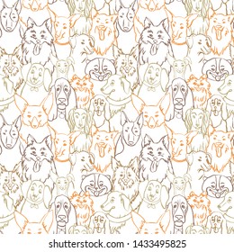 Dogs seamless vector pattern. Illustration with bulldog, bobtail, dachshund, bullterrier, doberman, spitz, chihuahua