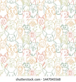 Dogs seamless vector pattern. Illustration with bulldog, bobtail, dachshund, bullterrier, doberman, spitz, chihuahua