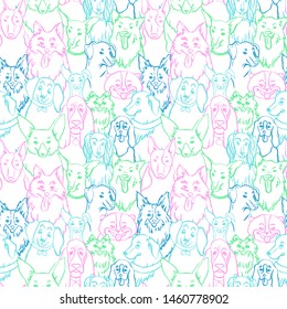 Dogs seamless vector pattern. Illustration with bulldog, bobtail, dachshund, bullterrier, doberman, spitz, chihuahua