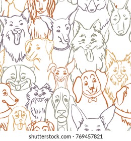 Dogs seamless vector pattern. Illustration with bulldog, bobtail, dachshund, bullterrier, doberman, spitz, chihuahua