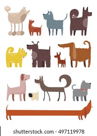 Dogs set. Cartoon illustration of different funny dogs