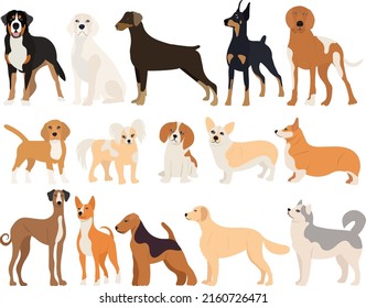 dogs set, collection in flat design isolated, vector