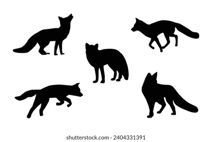 dogs set collection silhouette. Vector illustration of various dog breeds such as corgi doberman beagle. Isolated on white	