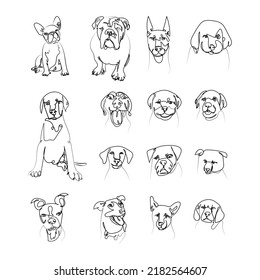 Hunde Set Stechlinien Zeichnungen Kunst Vektorgrafik