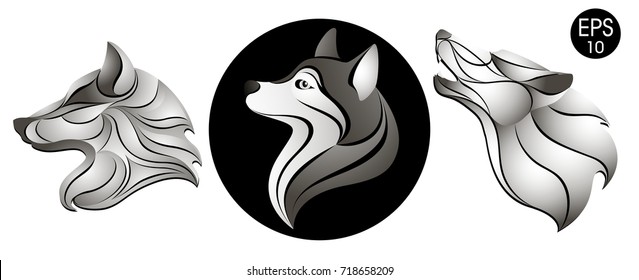 Dogs set. Dog head logo. New Year's symbol. Stock vector illustration