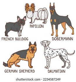 Dogs Set. Isolated Dog Collection in Doodle Style for Fliers Ads Banners Posters. Vector Illustration
