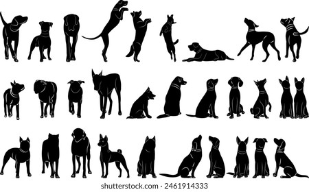 dogs set silhouette on white background vector