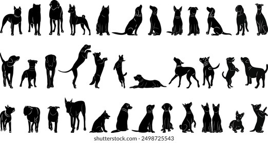 dogs set silhouette set, on white background vector