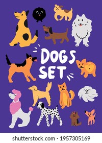 Dogs Set Vector Adorable Funny Smile Cute Kitten Modern Trendy Design Children Print Paper Graphic Web
